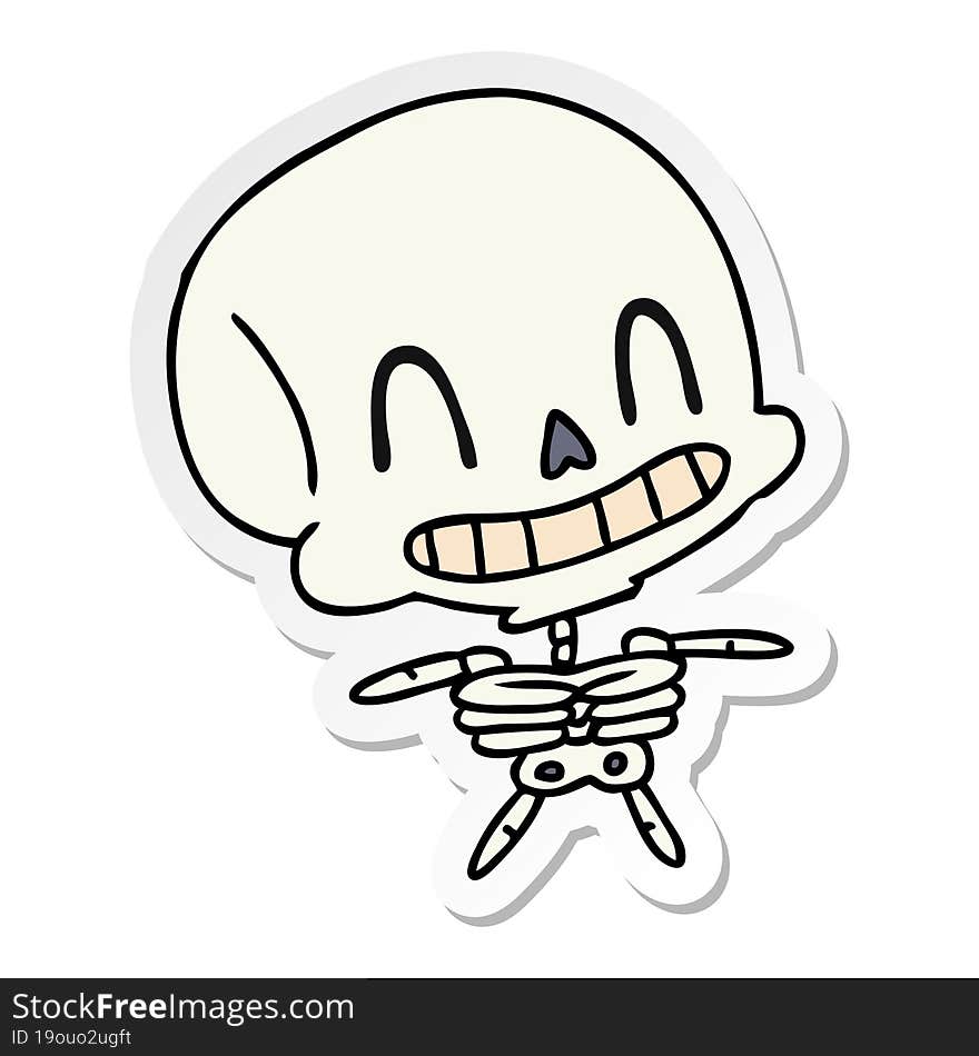 sticker cartoon of spooky kawaii skeleton