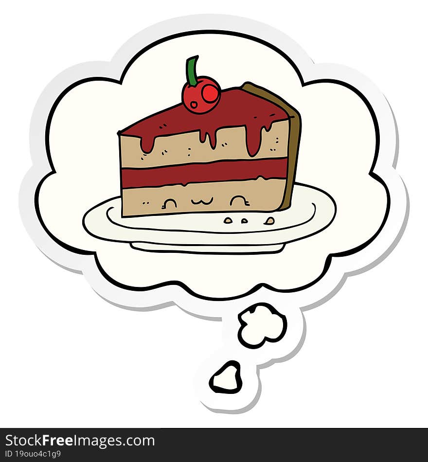 cartoon cake and thought bubble as a printed sticker