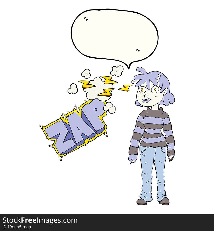 Speech Bubble Cartoon Casual Alien Girl Using Telepathy