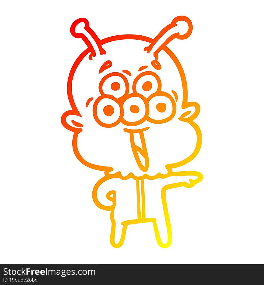 warm gradient line drawing of a happy cartoon alien