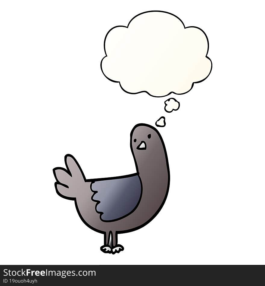 cartoon pigeon and thought bubble in smooth gradient style