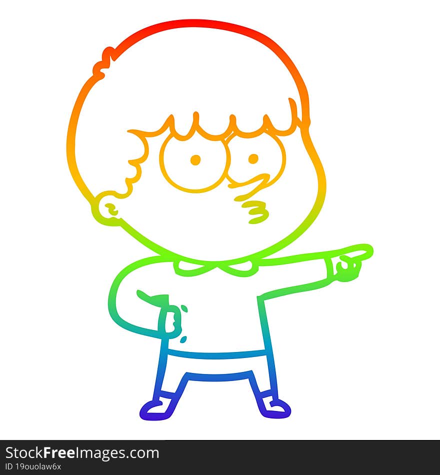 Rainbow Gradient Line Drawing Cartoon Pointing Boy