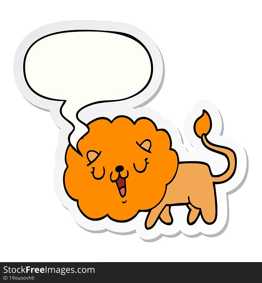 cute cartoon lion and speech bubble sticker