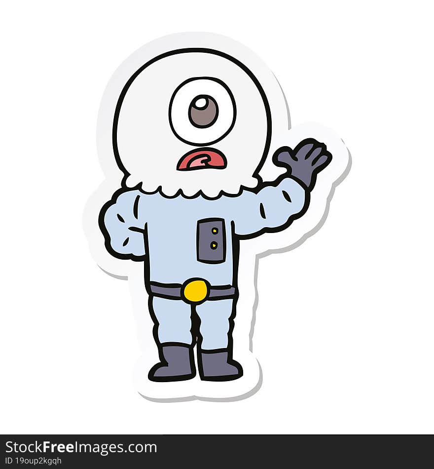 sticker of a cartoon cyclops alien spaceman