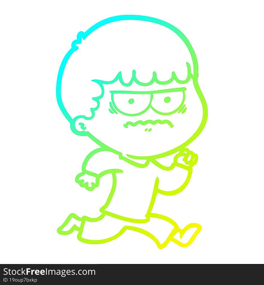 cold gradient line drawing of a cartoon angry man