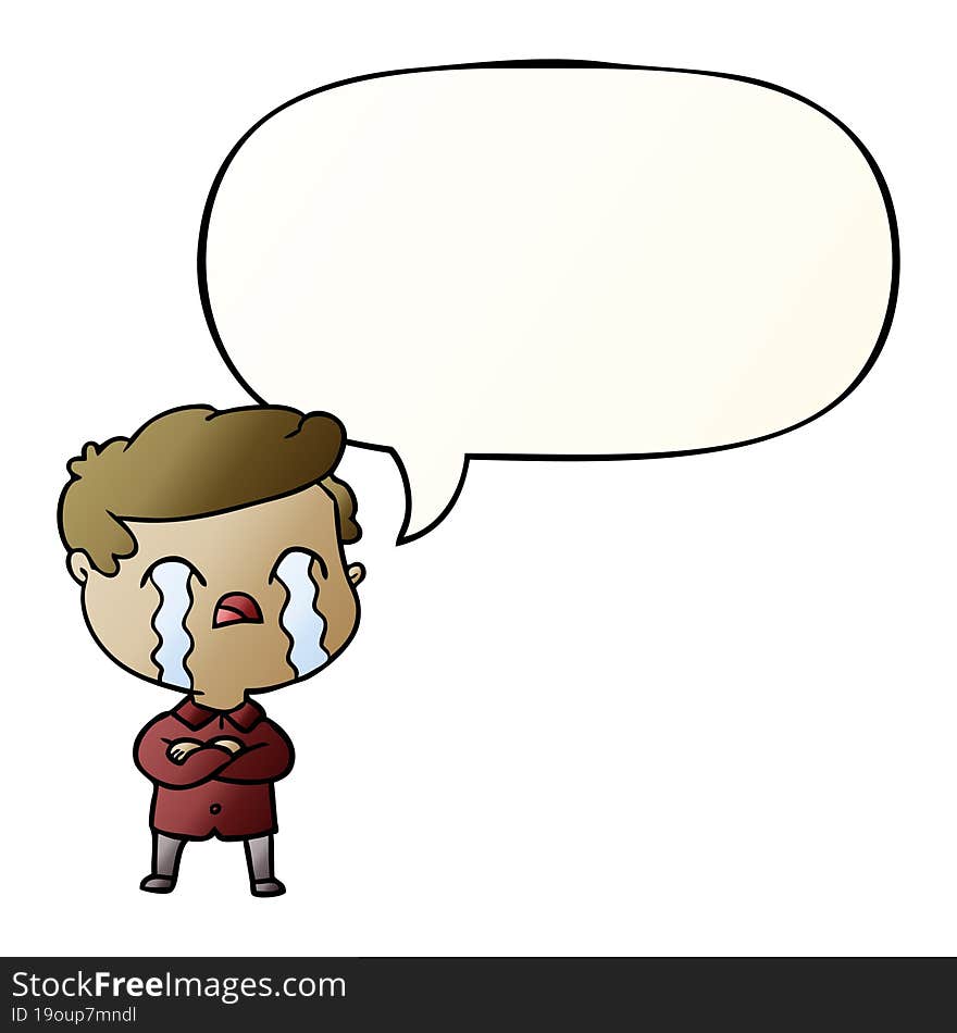 cartoon man crying and speech bubble in smooth gradient style