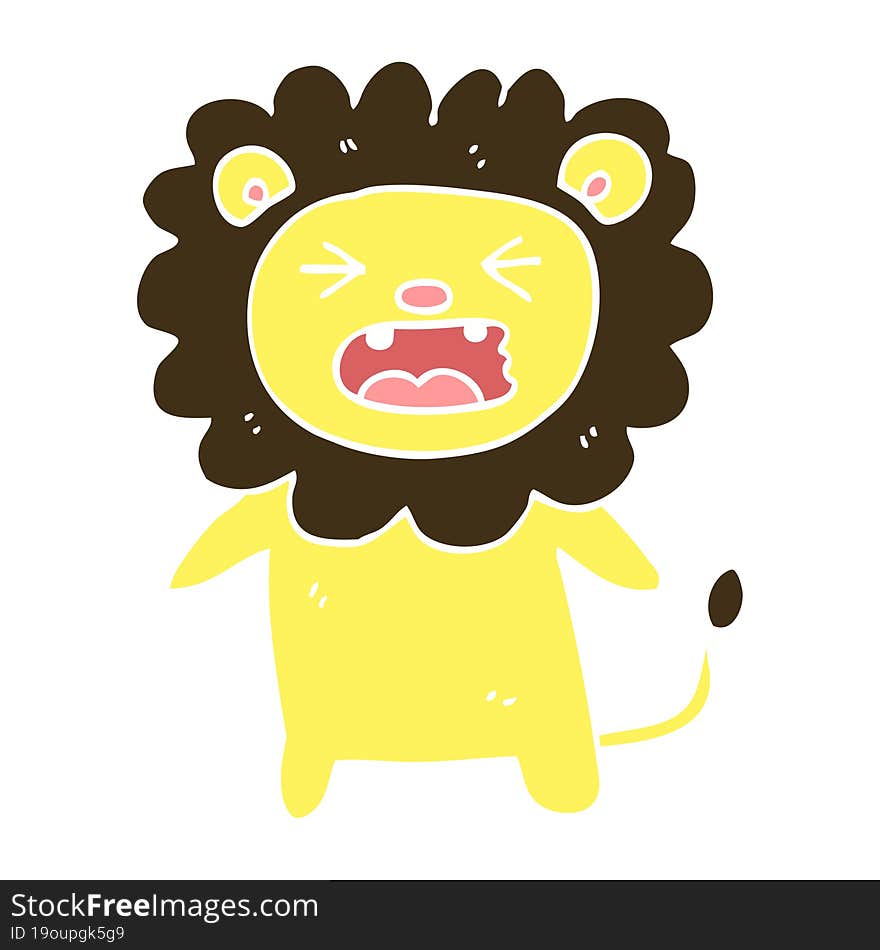 flat color illustration cartoon roaring lion