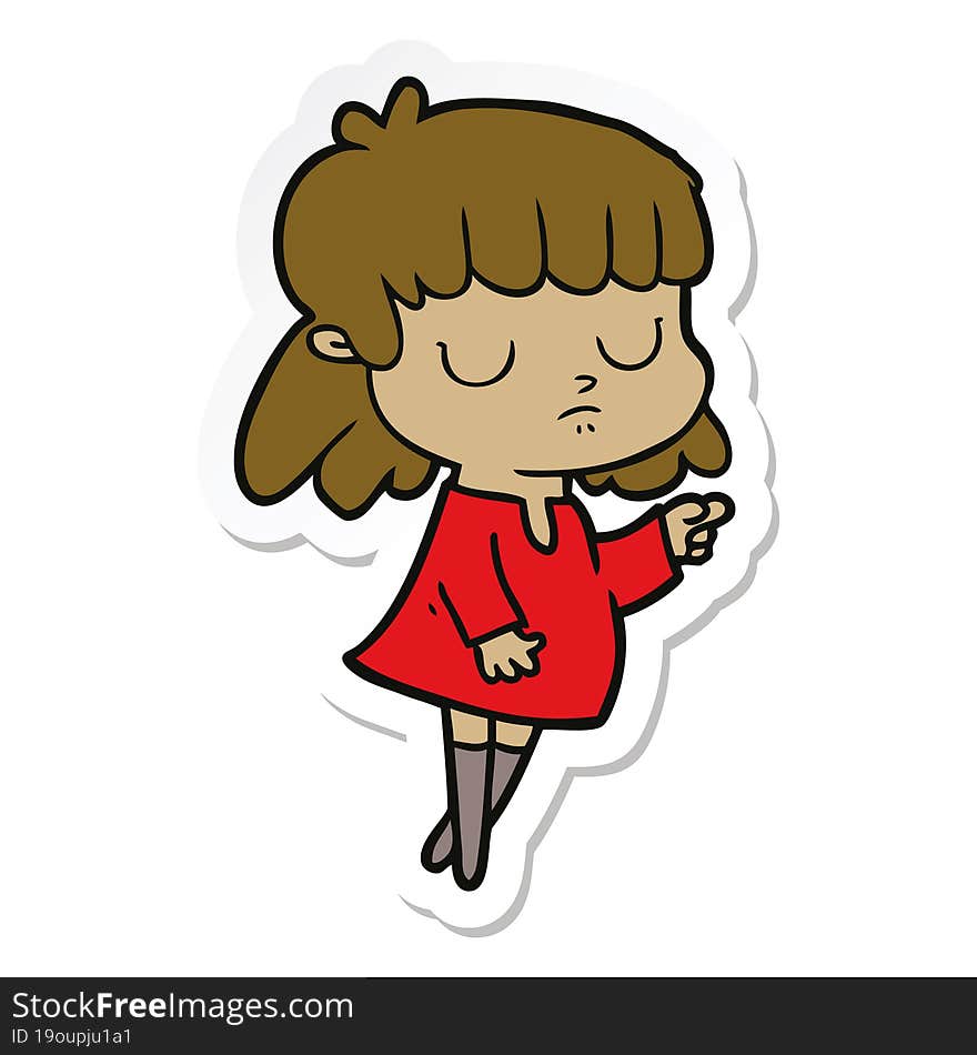 sticker of a cartoon indifferent woman