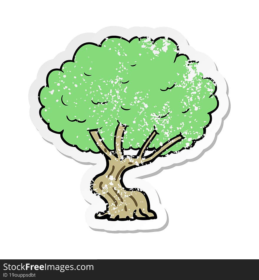 distressed sticker of a cartoon tree