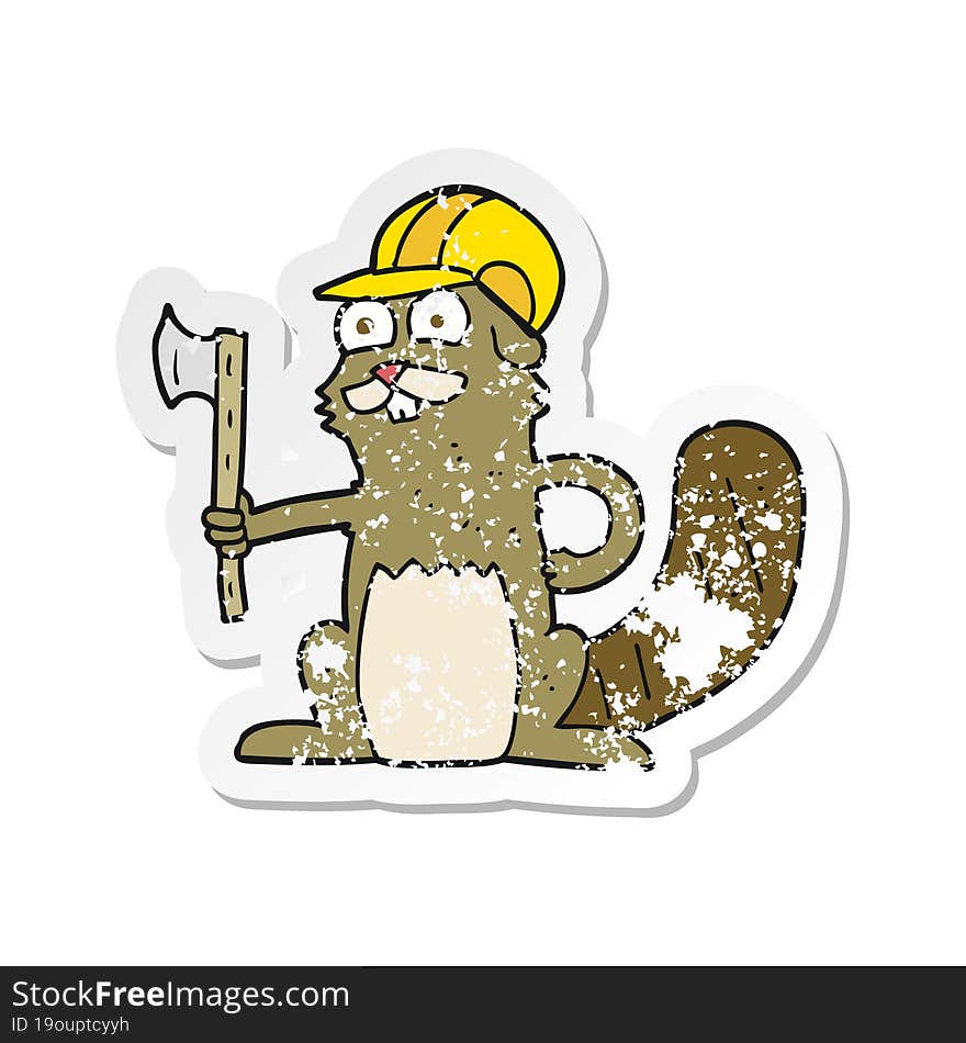 retro distressed sticker of a cartoon beaver