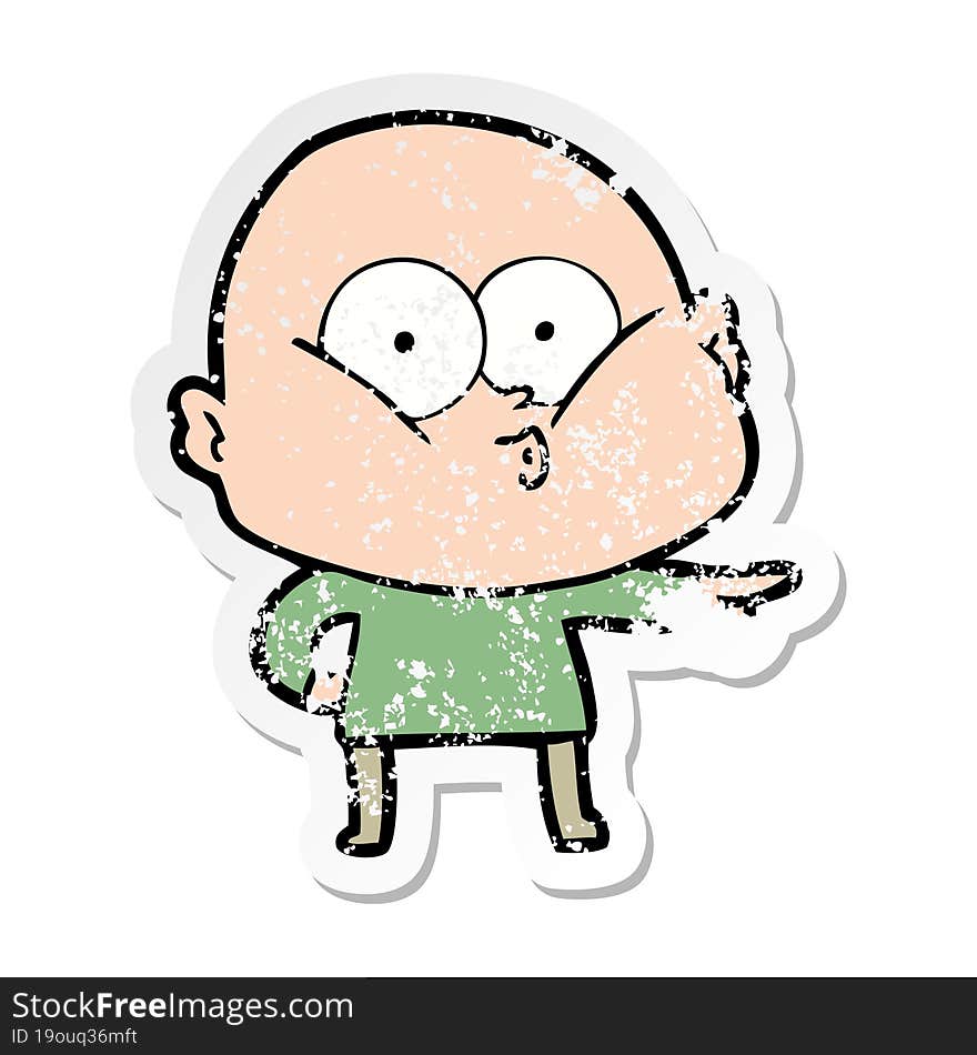 Distressed Sticker Of A Cartoon Bald Man Staring