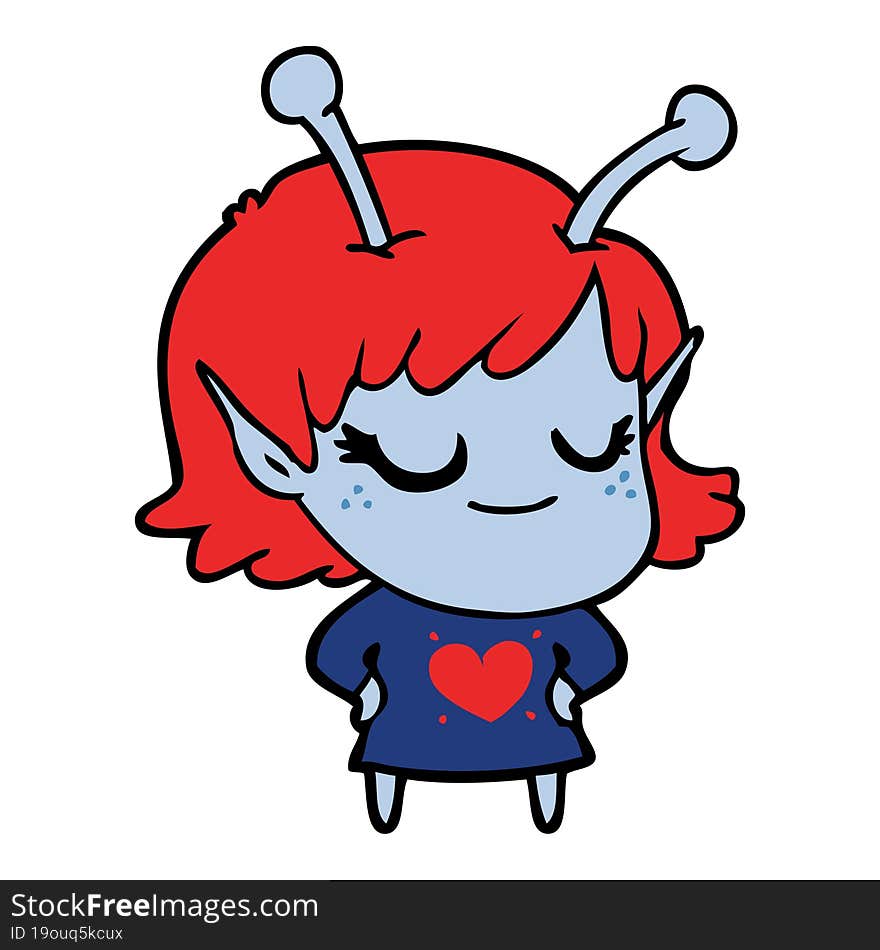 smiling alien girl cartoon with love heart. smiling alien girl cartoon with love heart