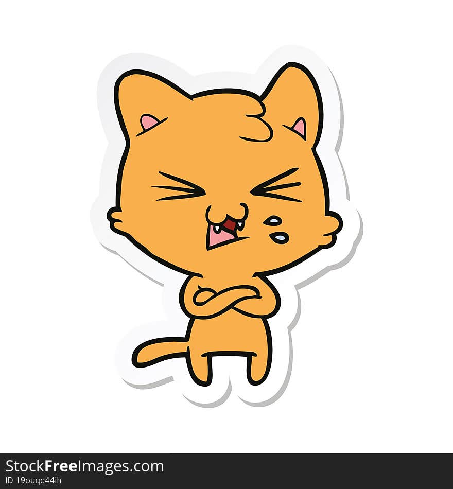 sticker of a cartoon hissing cat