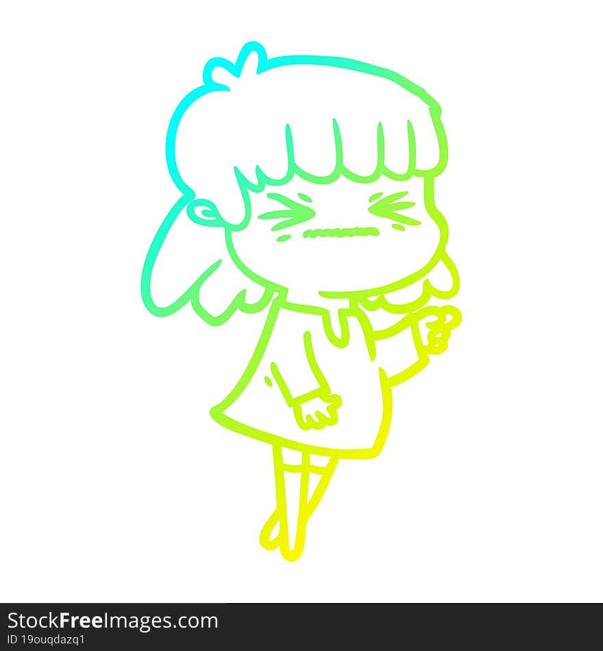 cold gradient line drawing cartoon angry girl