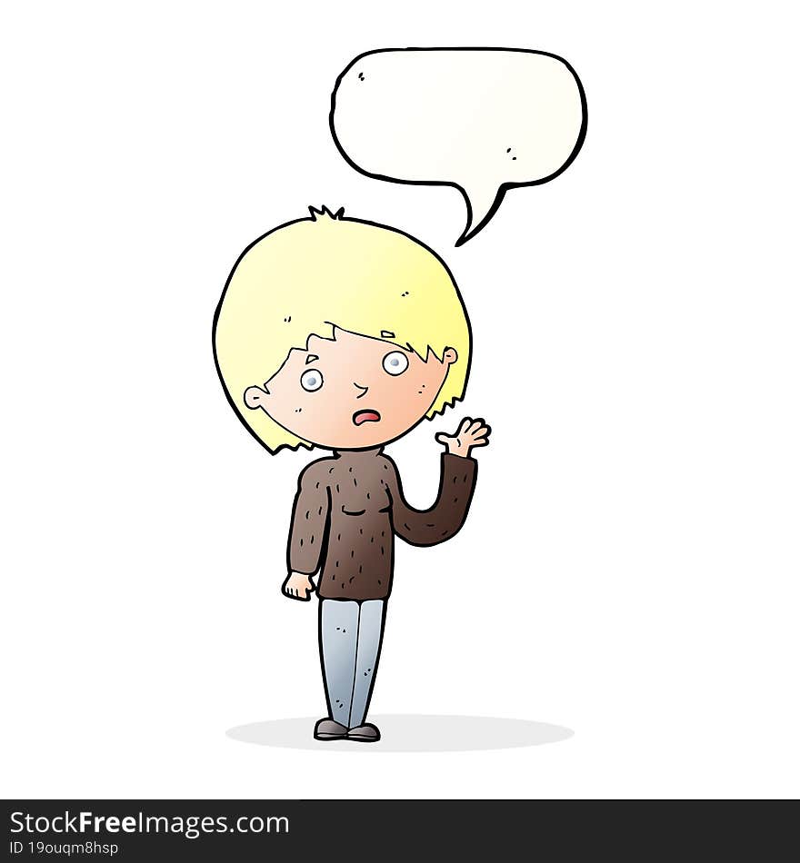 Cartoon Worried Woman With Speech Bubble