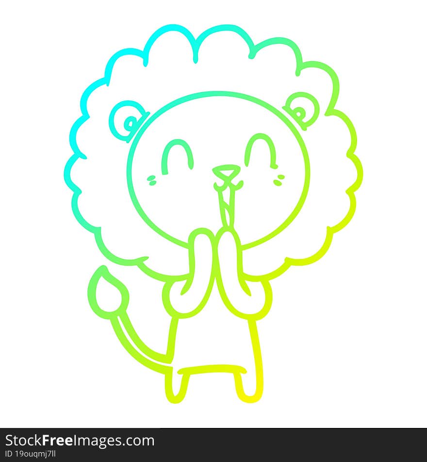 cold gradient line drawing laughing lion cartoon