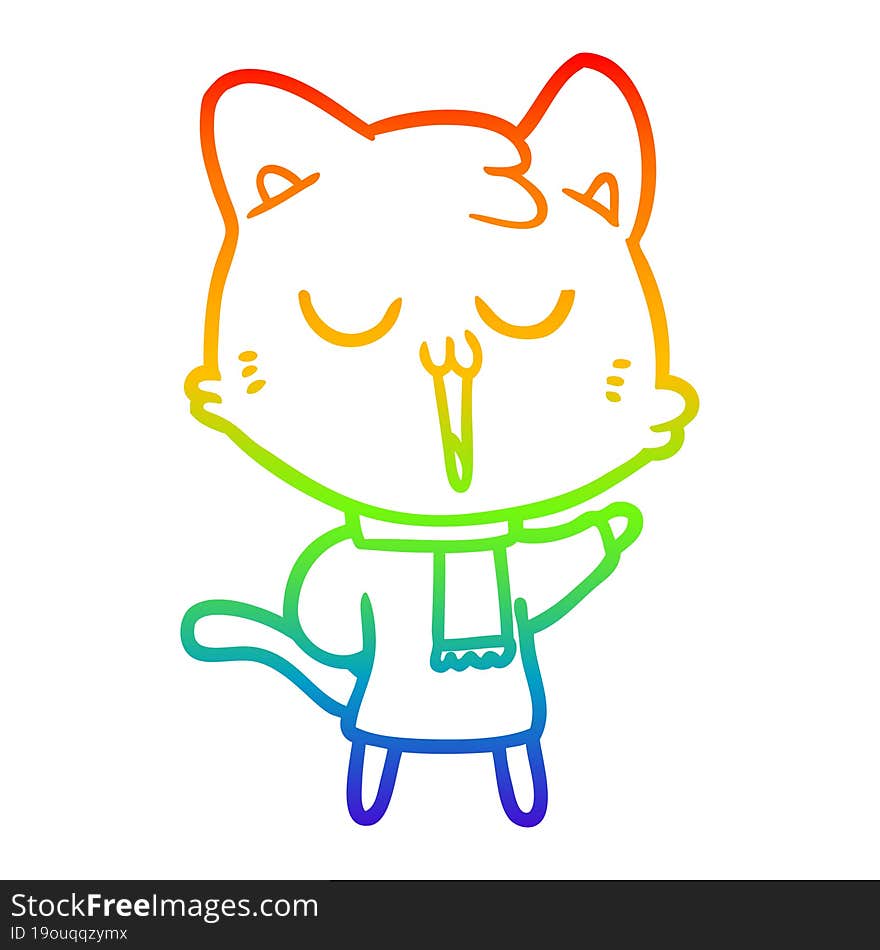 rainbow gradient line drawing cartoon cat singing