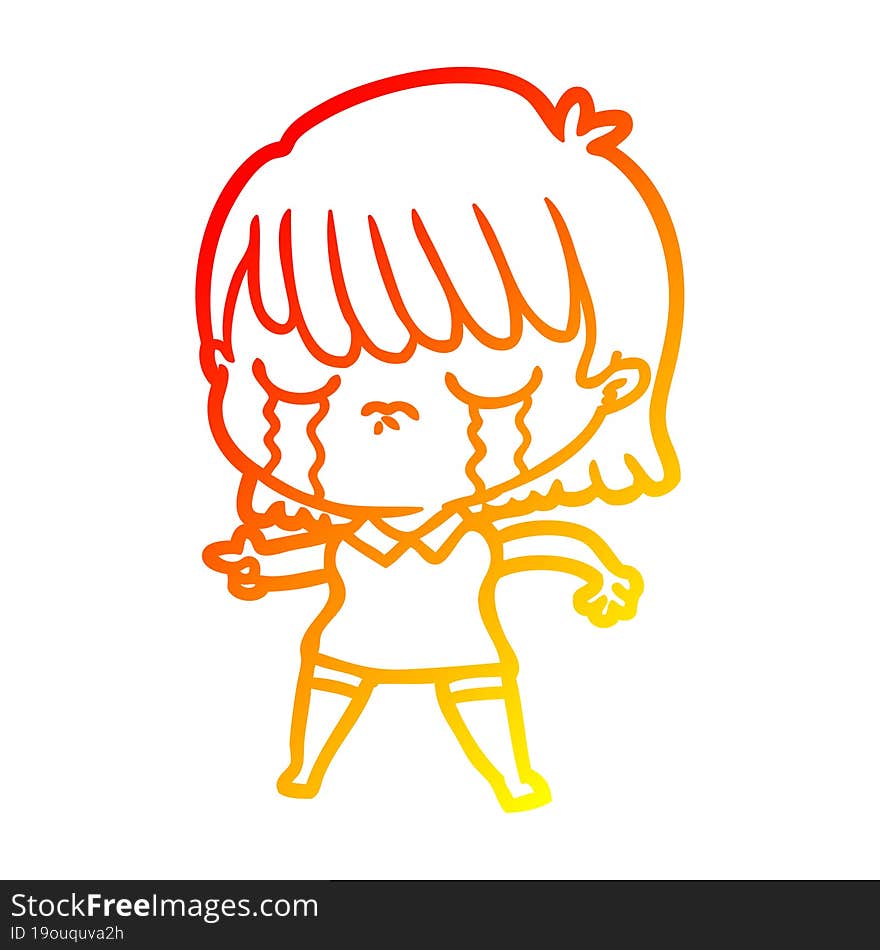 warm gradient line drawing of a cartoon woman crying