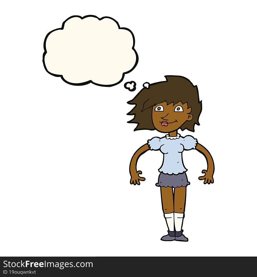 Cartoon Happy Woman With Thought Bubble