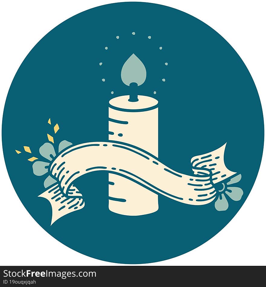 tattoo style icon with banner of a candle