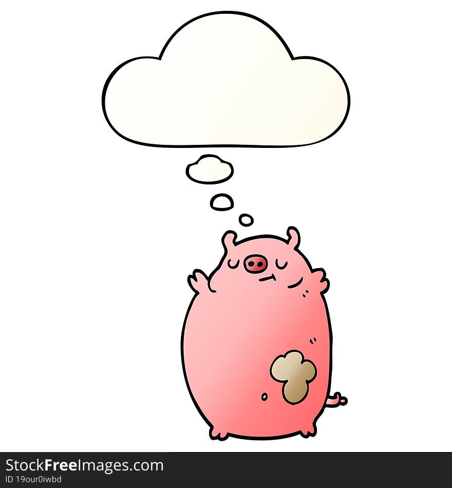 cartoon fat pig and thought bubble in smooth gradient style