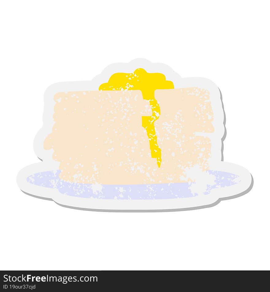 cartoon stack of pancakes with butter grunge sticker