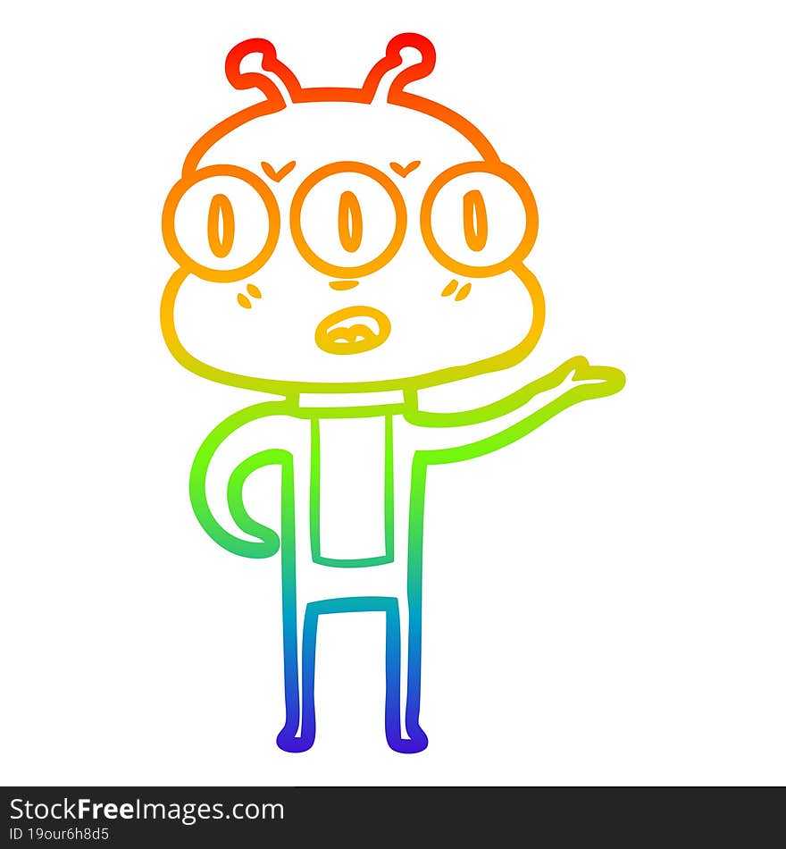 rainbow gradient line drawing confused three eyed alien