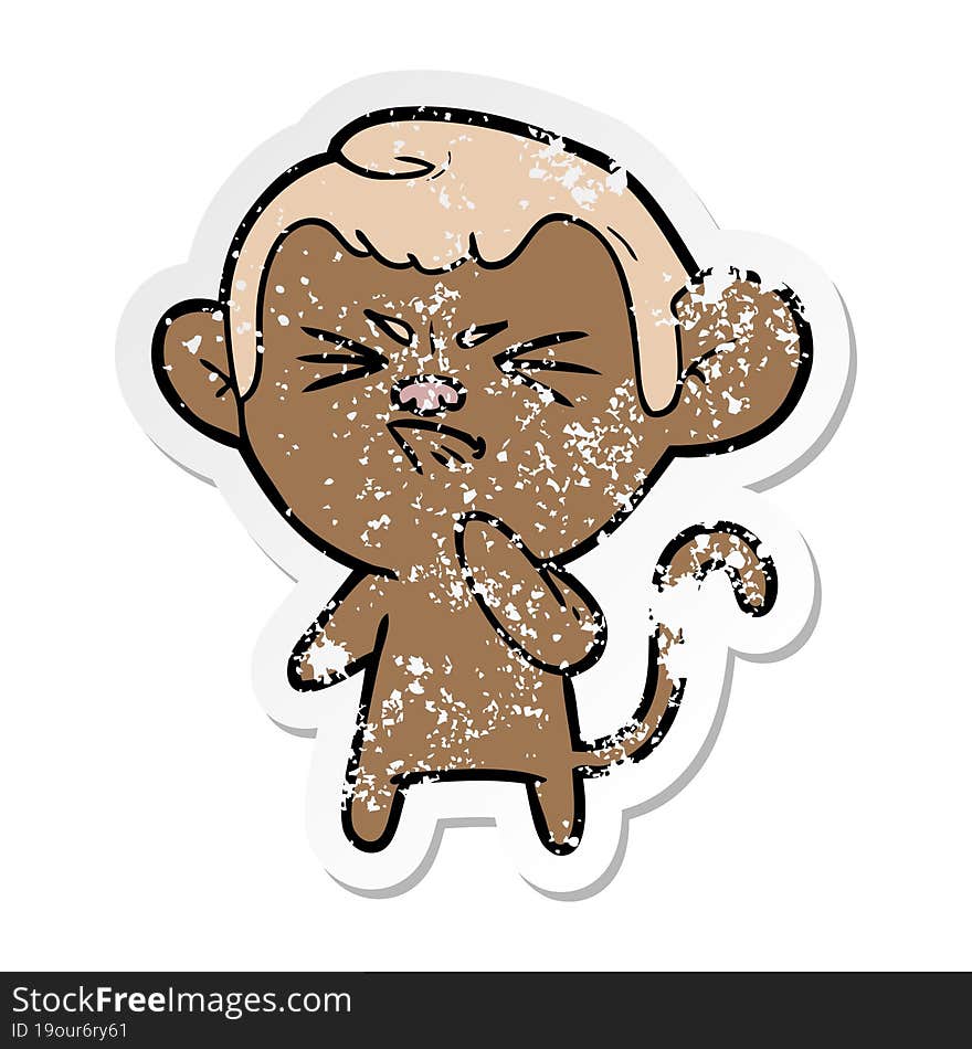 Distressed Sticker Of A Cartoon Angry Monkey