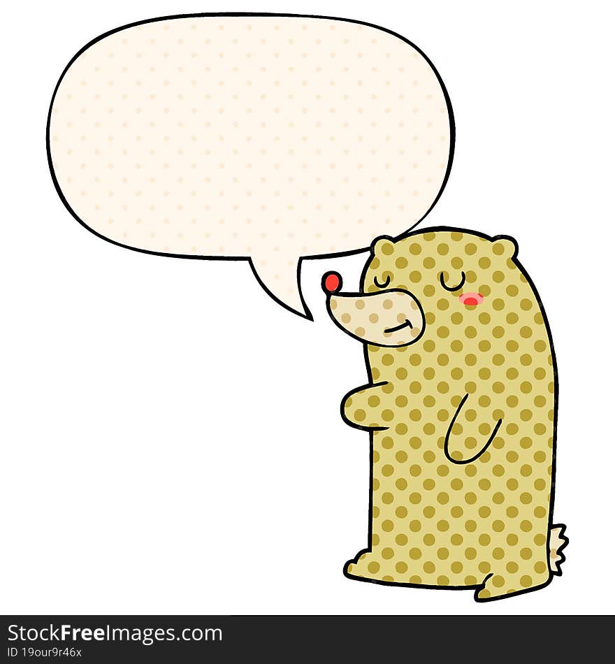 cute cartoon bear and speech bubble in comic book style