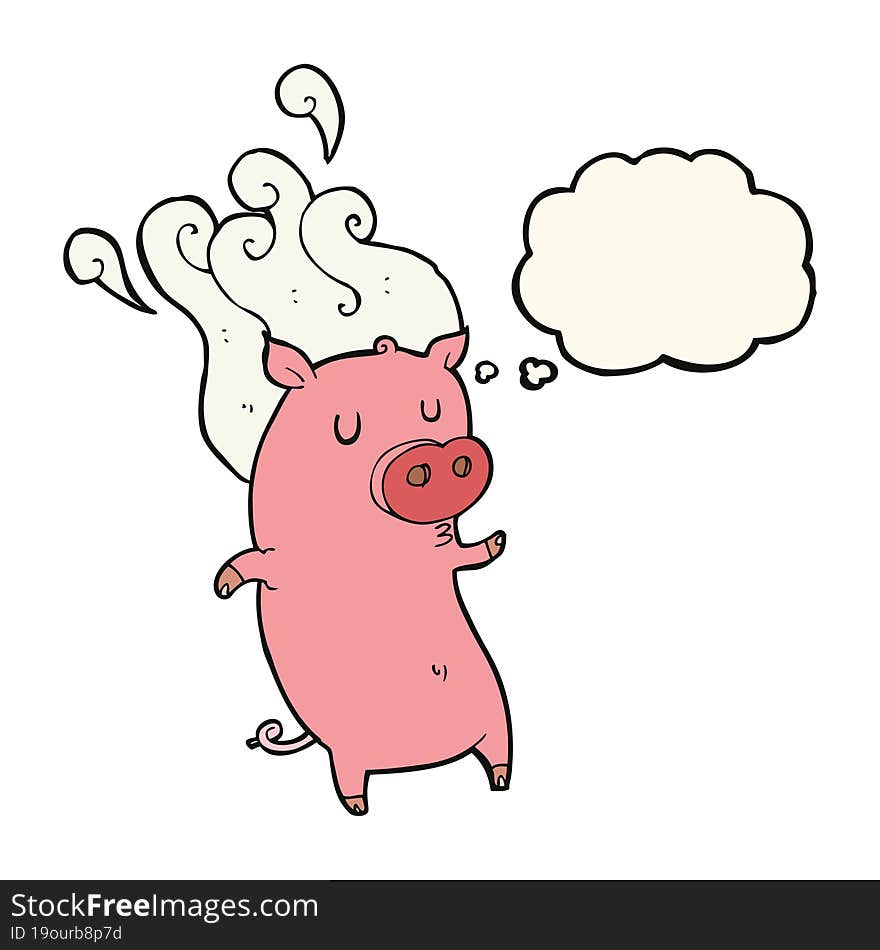 smelly cartoon pig with thought bubble