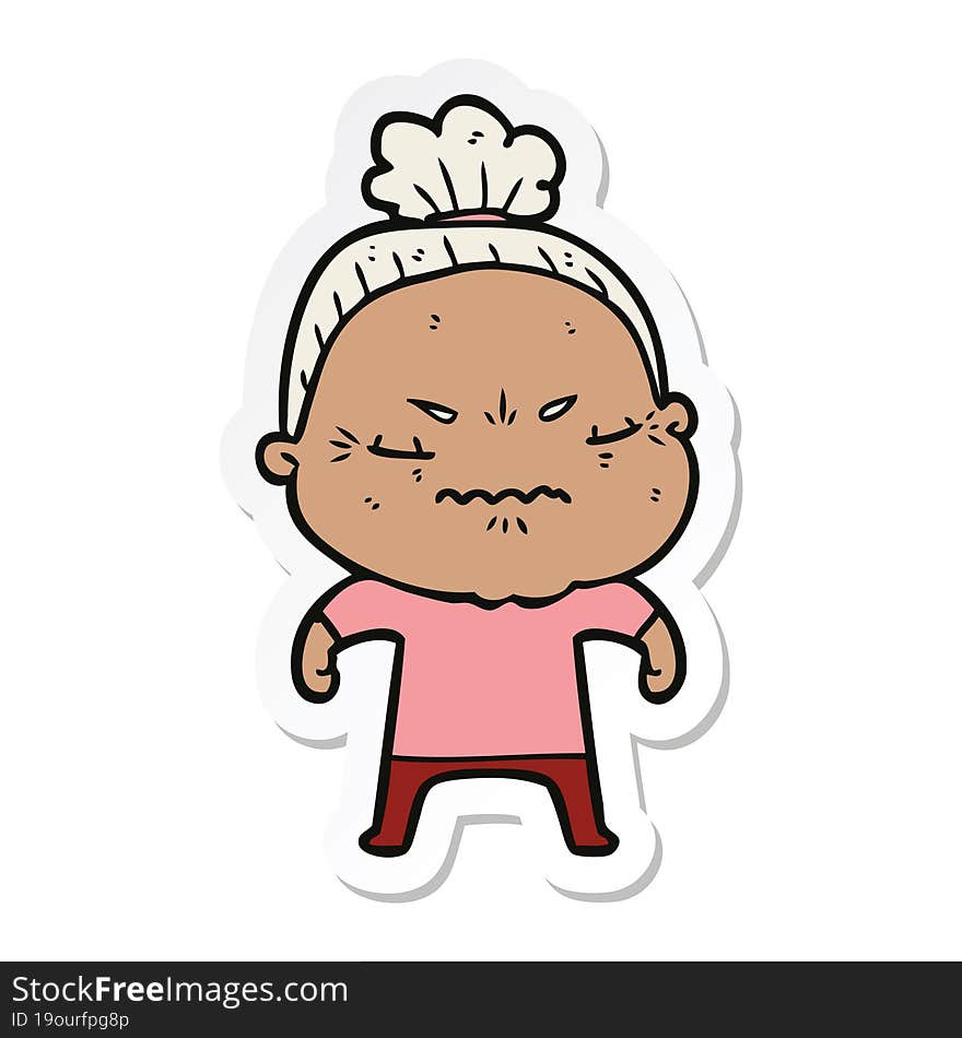 sticker of a cartoon annoyed old lady