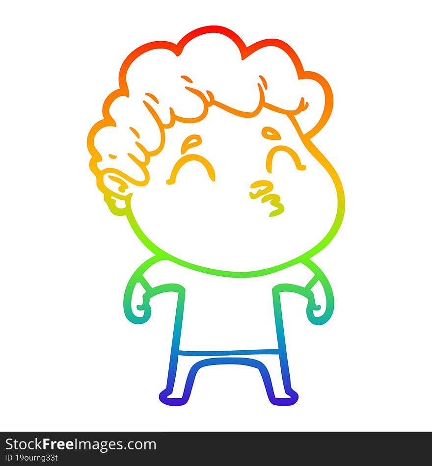 rainbow gradient line drawing cartoon man pouting