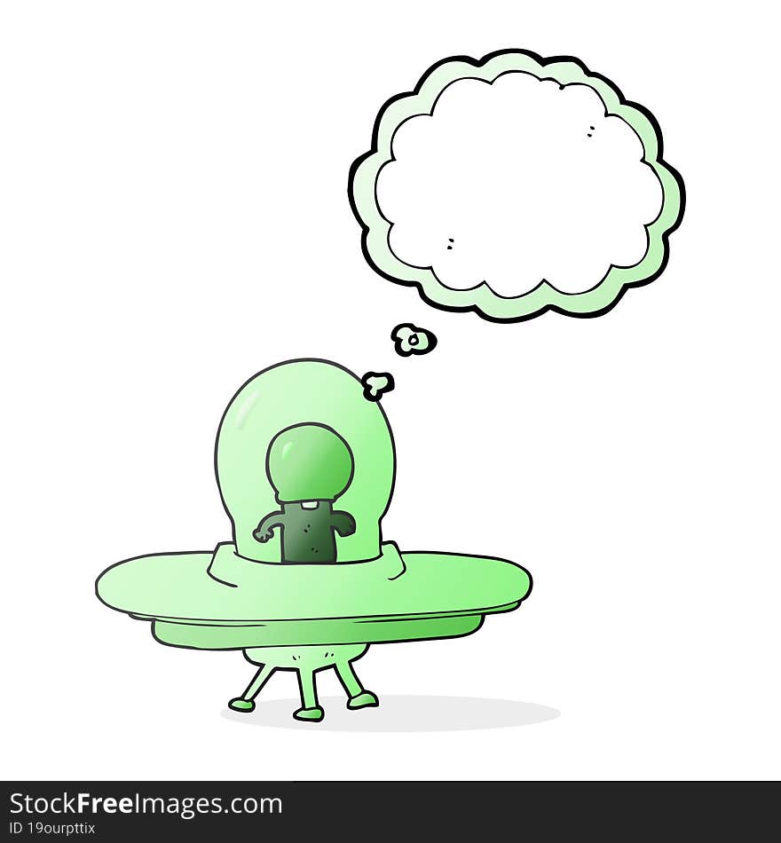 thought bubble cartoon alien in flying saucer