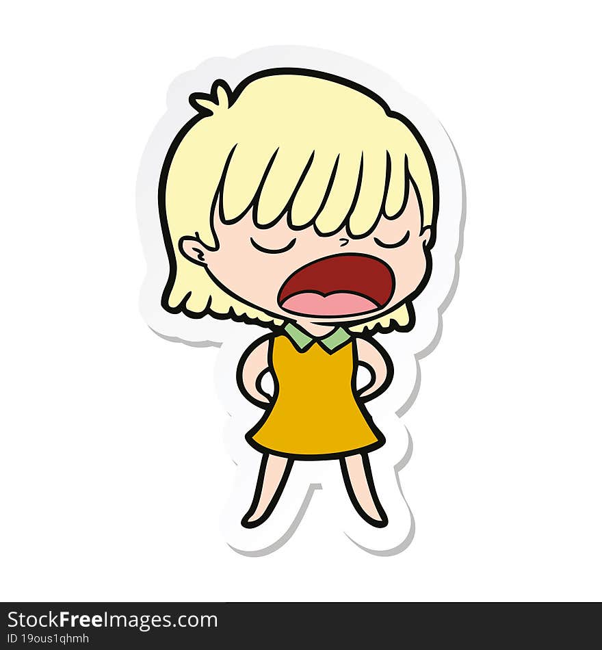 sticker of a cartoon woman talking loudly