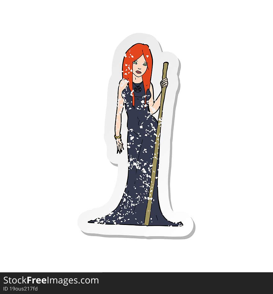 retro distressed sticker of a cartoon sorceress