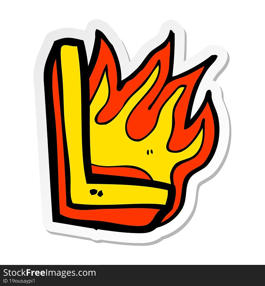 sticker of a cartoon flaming letter