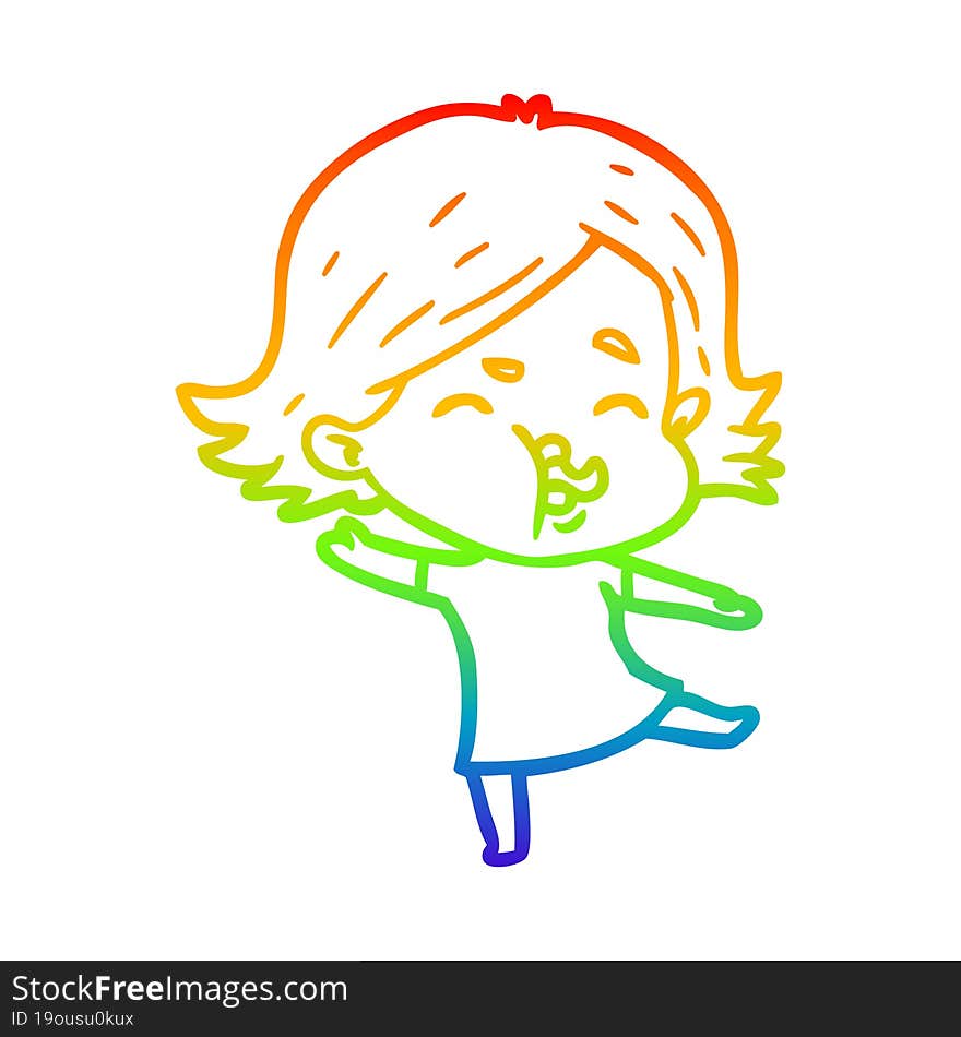 rainbow gradient line drawing cartoon girl pulling face