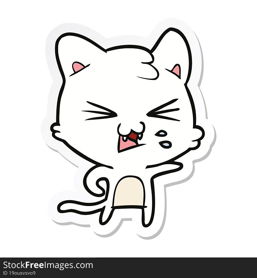 Sticker Of A Cartoon Hissing Cat