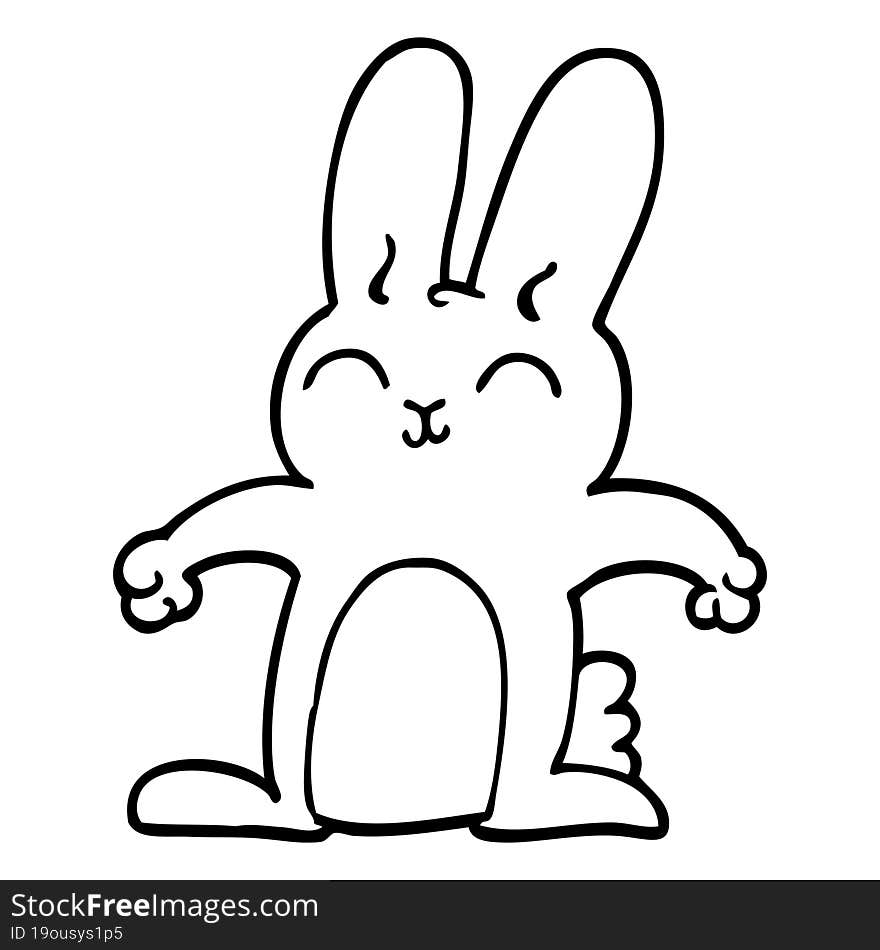 happy line drawing cartoon rabbit