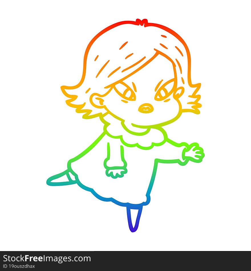 rainbow gradient line drawing of a cartoon stressed woman