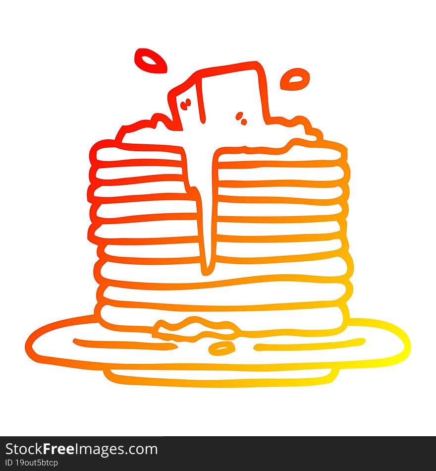 warm gradient line drawing of a cartoon butter melting on pancakes