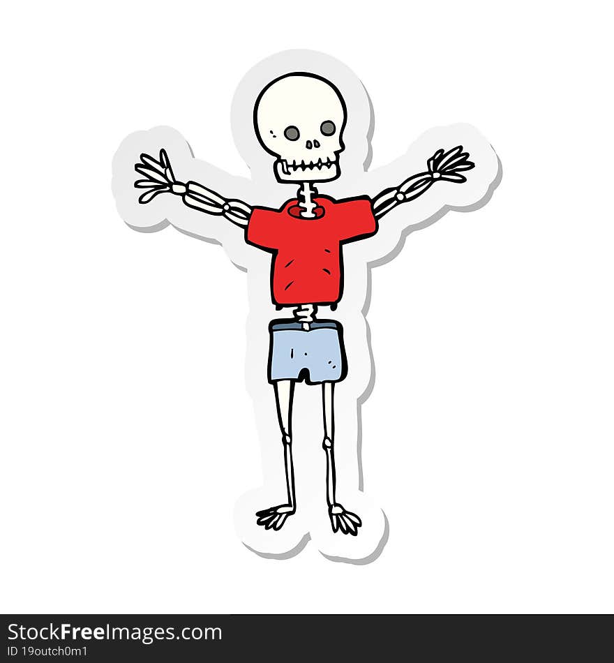 sticker of a cartoon skeleton in clothes