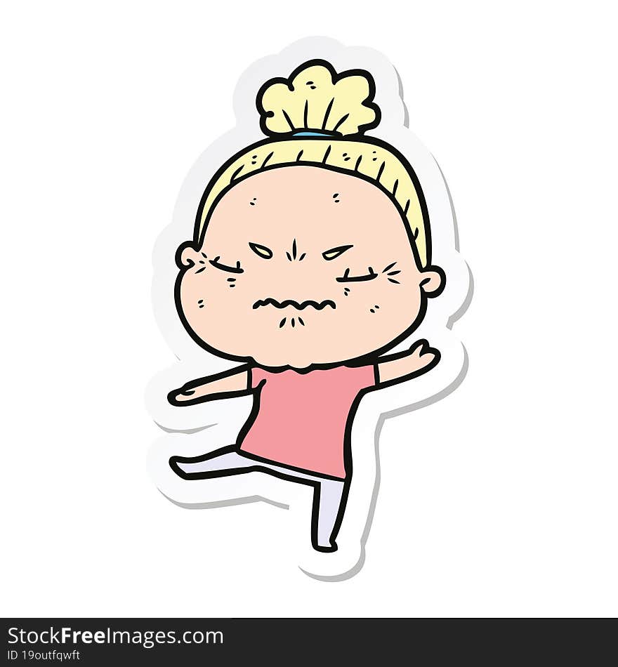 sticker of a cartoon annoyed old lady