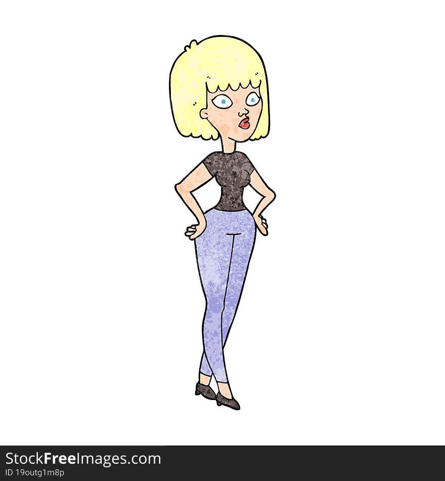 Textured Cartoon Woman With Hands On Hips