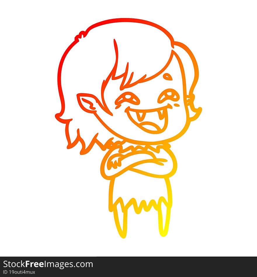 warm gradient line drawing of a cartoon laughing vampire girl