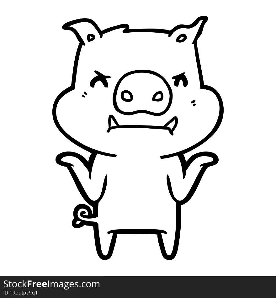 angry cartoon pig shrugging shoulders. angry cartoon pig shrugging shoulders