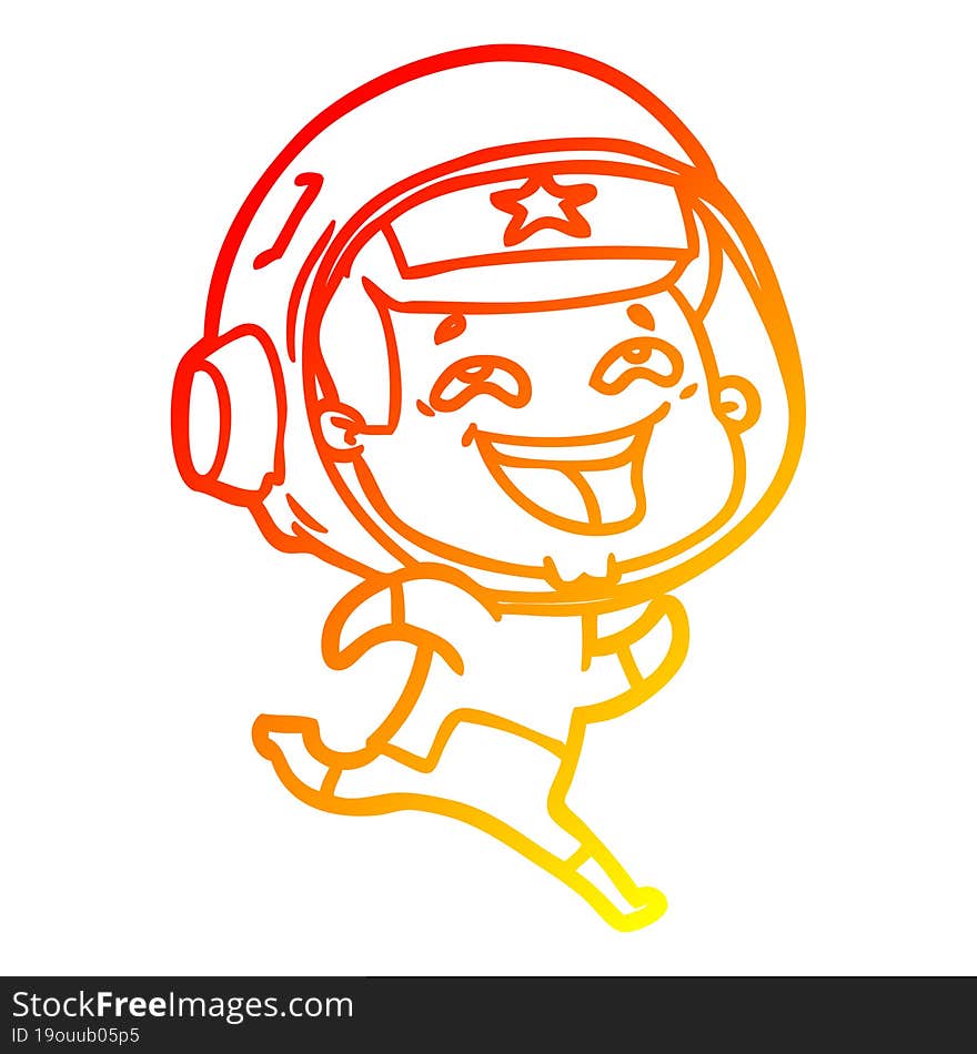 warm gradient line drawing of a cartoon laughing astronaut