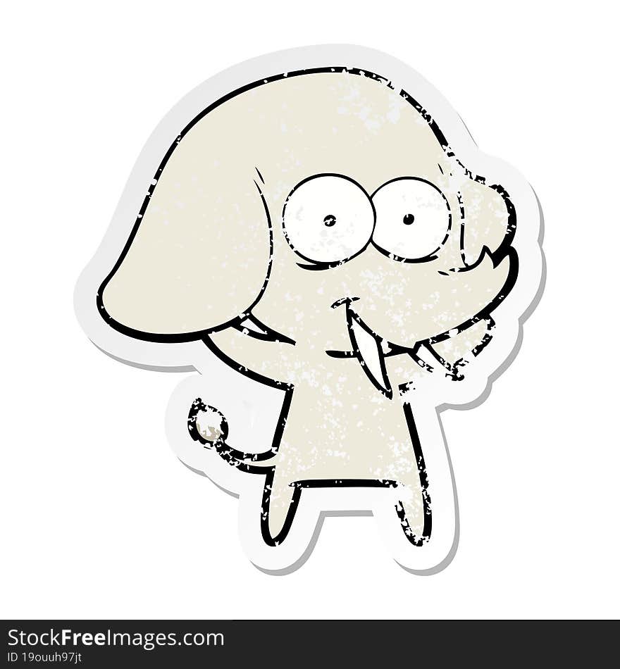 distressed sticker of a happy cartoon elephant