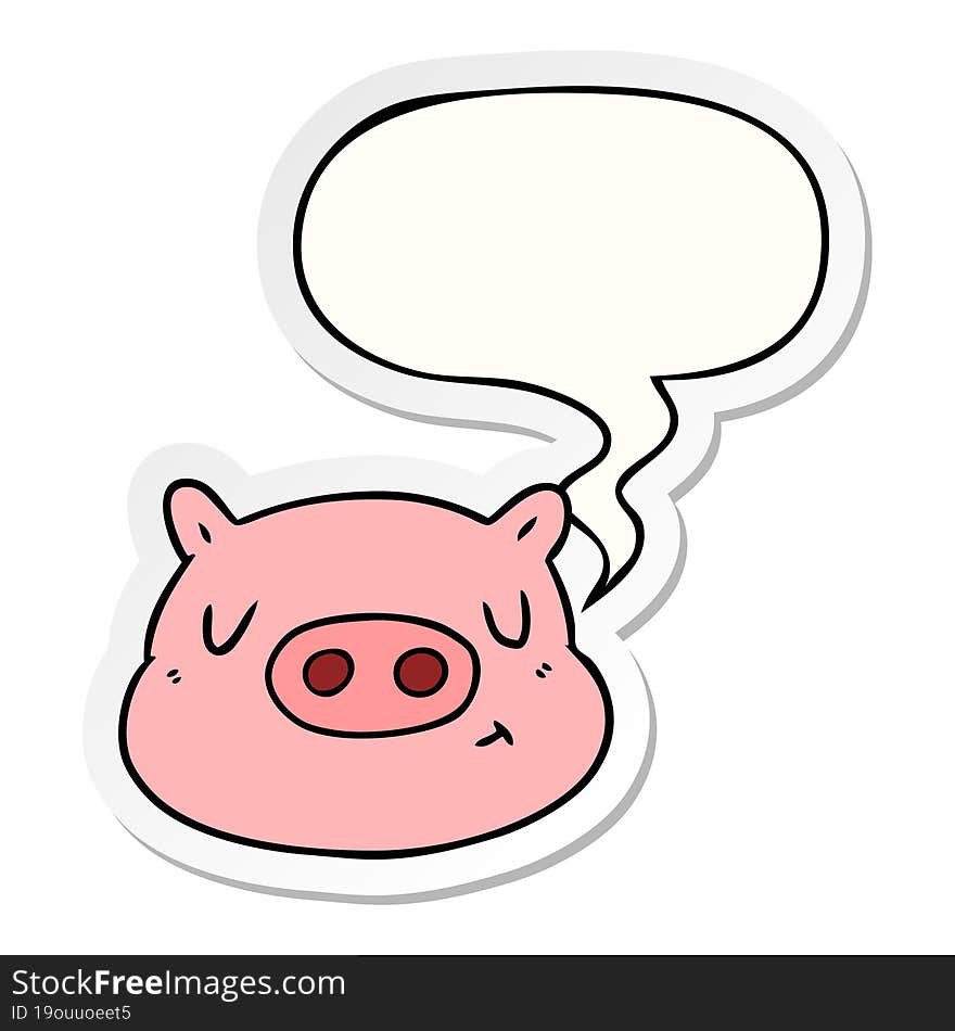 cartoon pig face and speech bubble sticker