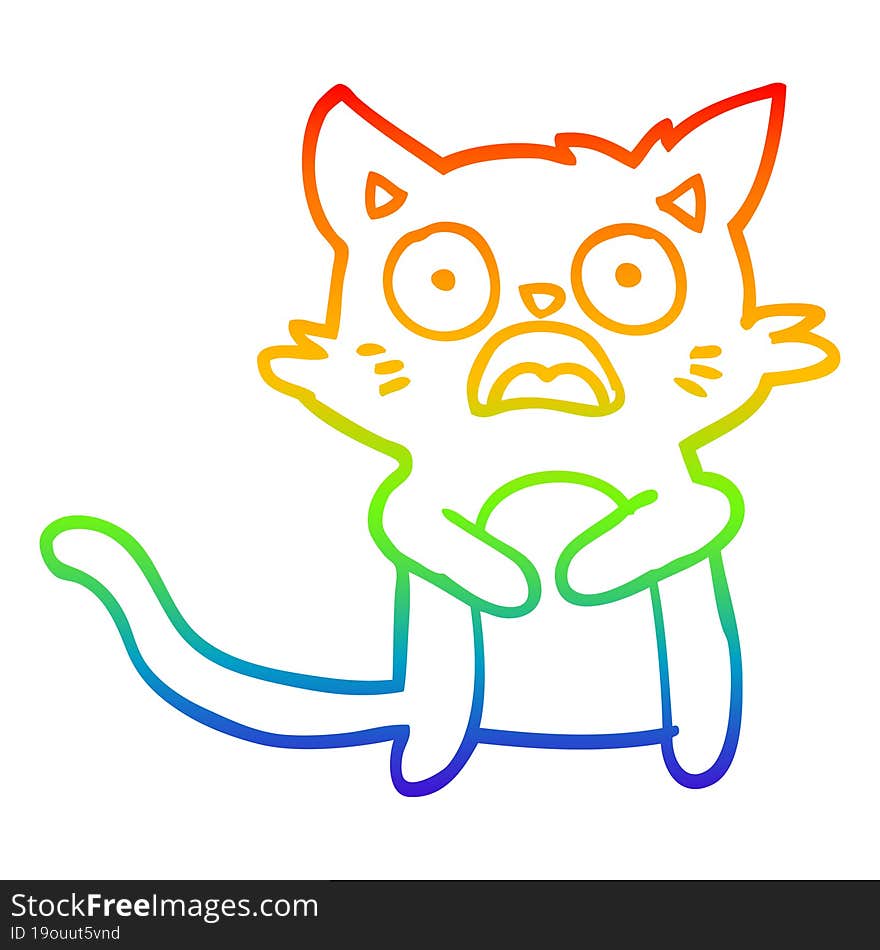 rainbow gradient line drawing cartoon horrified cat